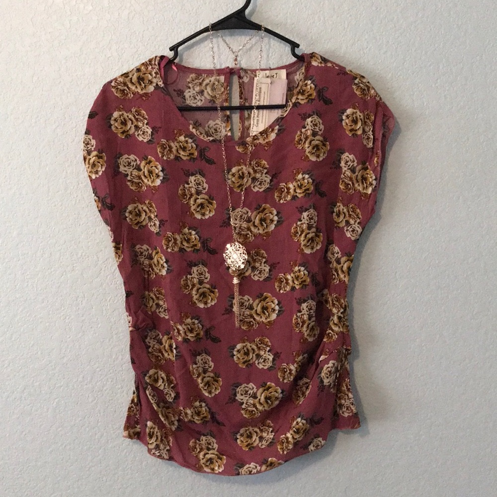 Mauve Floral Blouse with Necklace